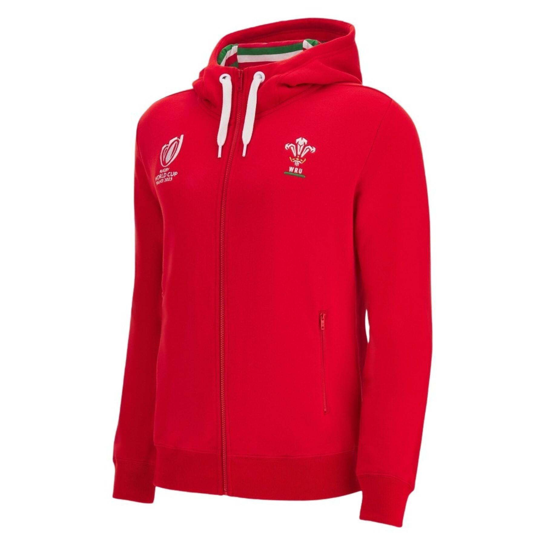 Sweatshirt cremallera con capucha Pays de Galles Rugby XV Merch RWC Country. 2023